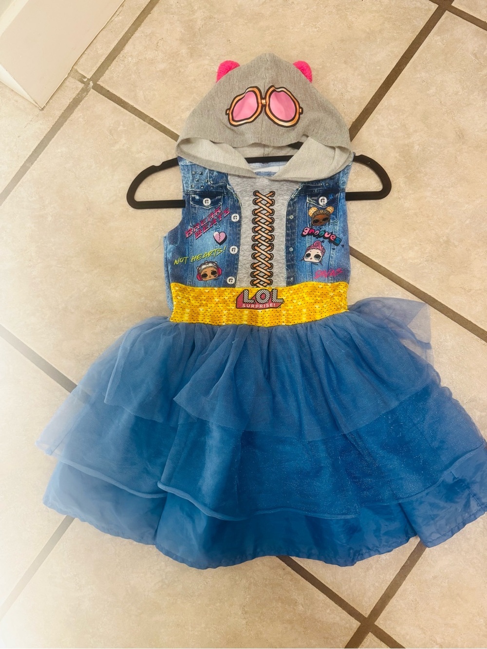 L.O.L. Surprise! Girls Hooded Cosplay Dress Blue Tulle Denim Print Size 6/6X - Picture 3 of 12